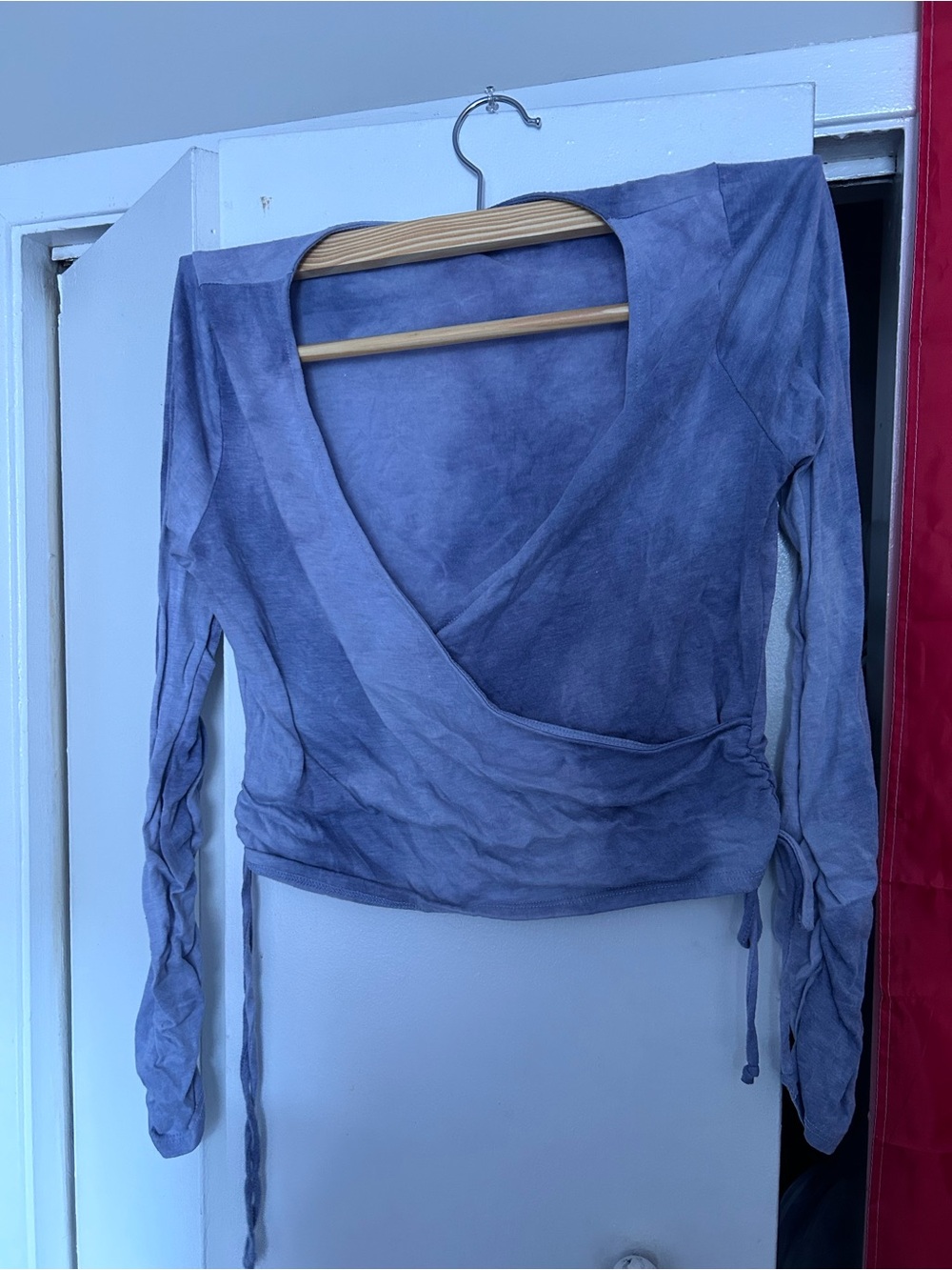 purple long sleeve crossed shirt